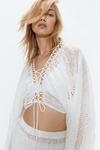 Warehouse Broderie Lace Trim Ruched Balloon Sleeve Beach Top thumbnail 3