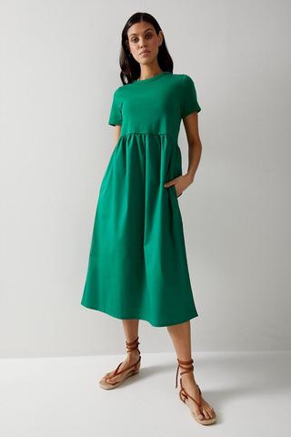 Product Short Sleeve Woven Mix Midi Dress green