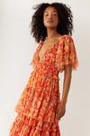 Warehouse Floral Printed Tulle Plunge V Neck Maxi Dress thumbnail 2