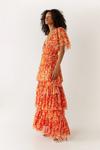 Warehouse Floral Printed Tulle Plunge V Neck Maxi Dress thumbnail 3