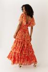 Warehouse Floral Printed Tulle Plunge V Neck Maxi Dress thumbnail 4