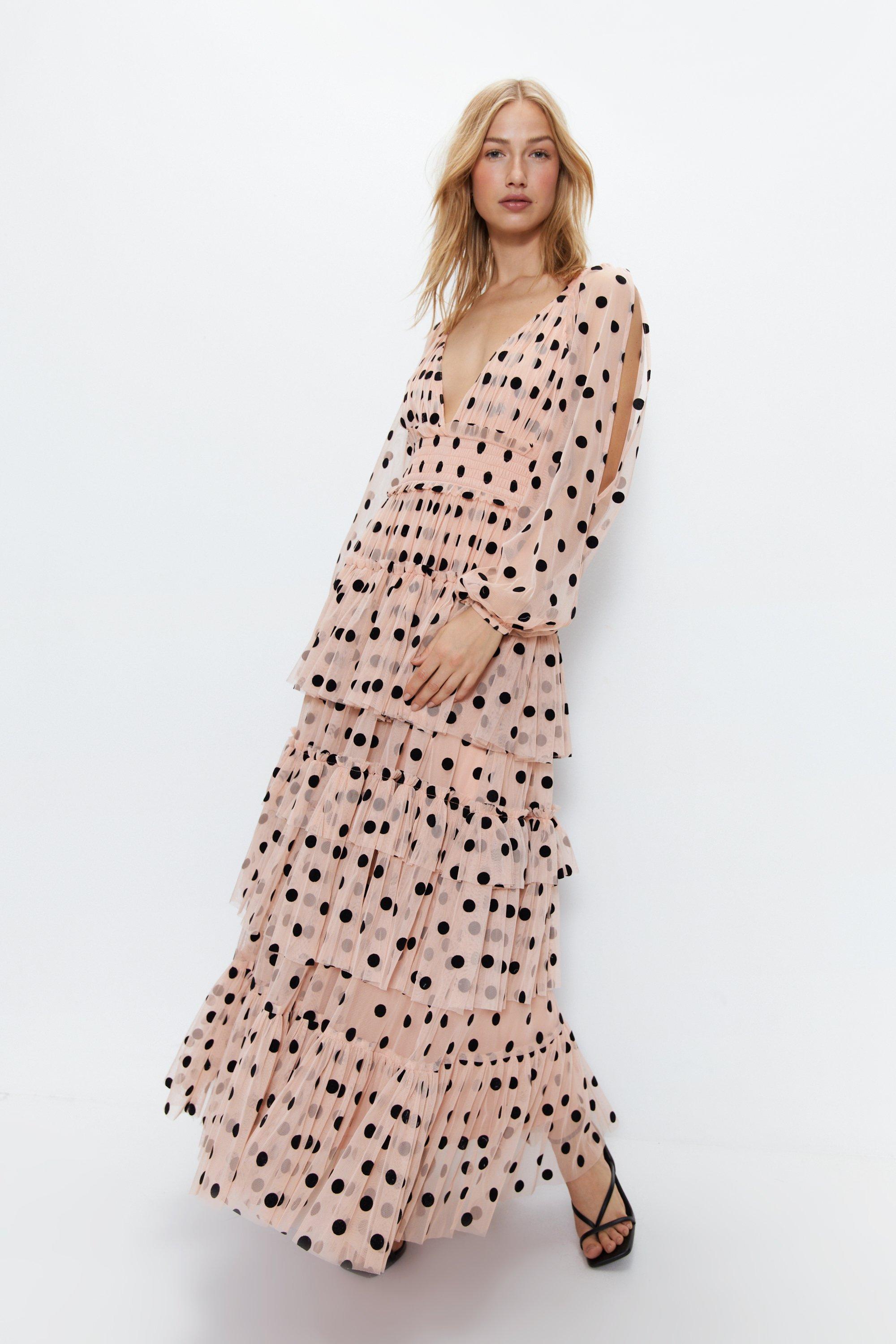 Dresses, Flock Polka Dot Cold Shoulder Maxi Dress