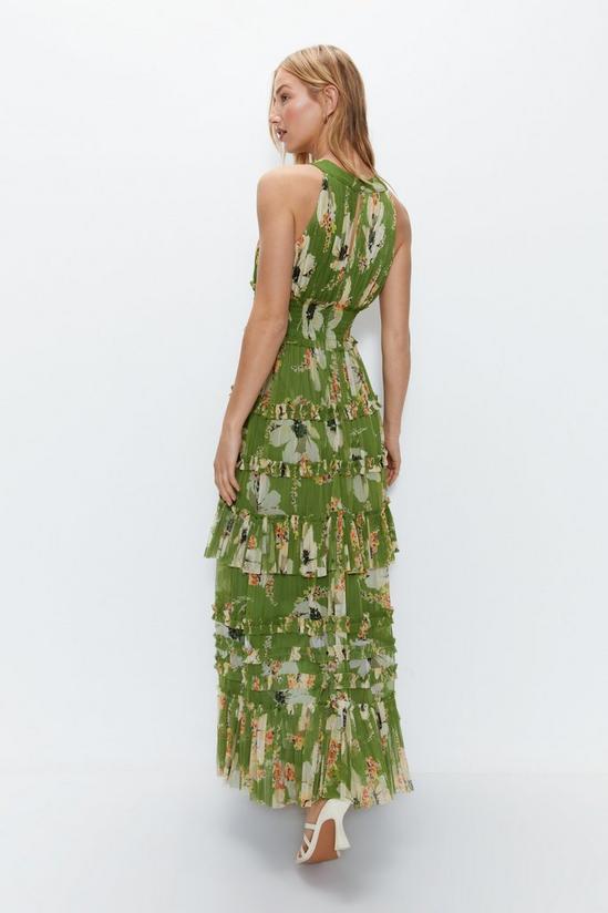 Warehouse Floral Printed Tulle Keyhole Halter Maxi Dress 4