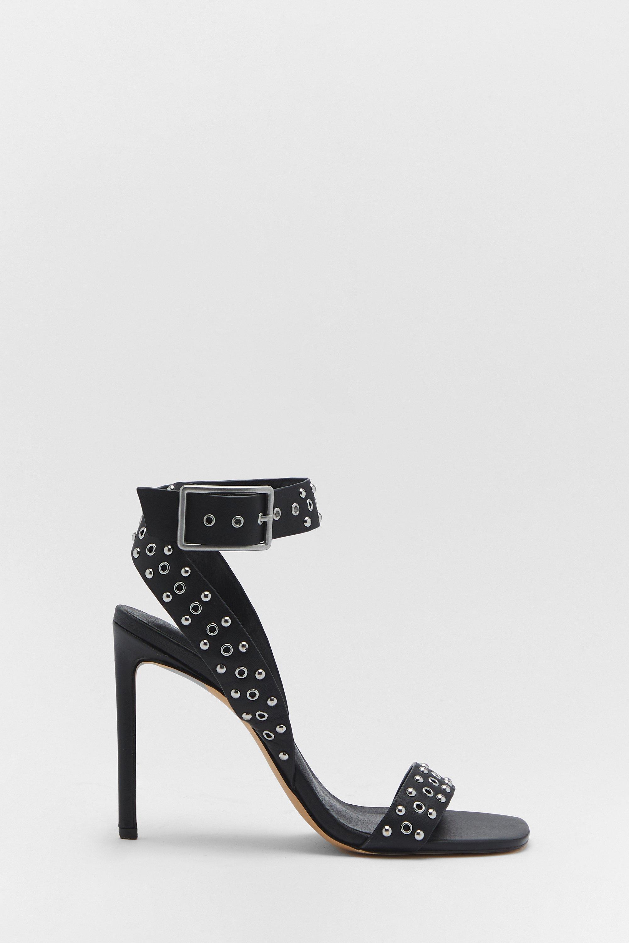 Womens Leather Studded 2 Part Heels - black