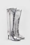Warehouse Leather Metallic Zip & Stud Pointed Toe Knee High Boots thumbnail 2