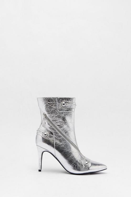 Warehouse Leather Metallic Zip & Stud Pointed Toe Ankle Boots 1
