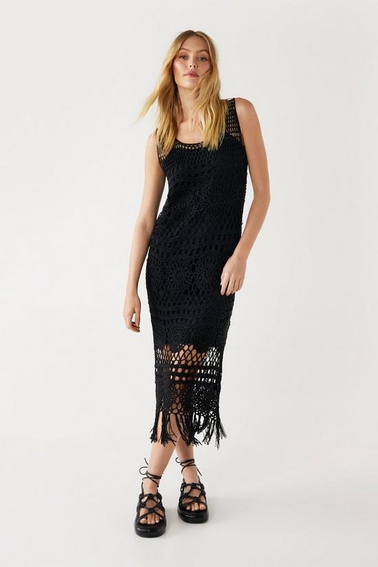 Warehouse Tassel Hem Crochet Knit Midi Dress 1