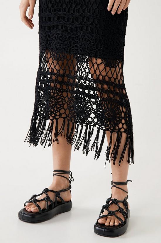 Warehouse Tassel Hem Crochet Knit Midi Dress 2