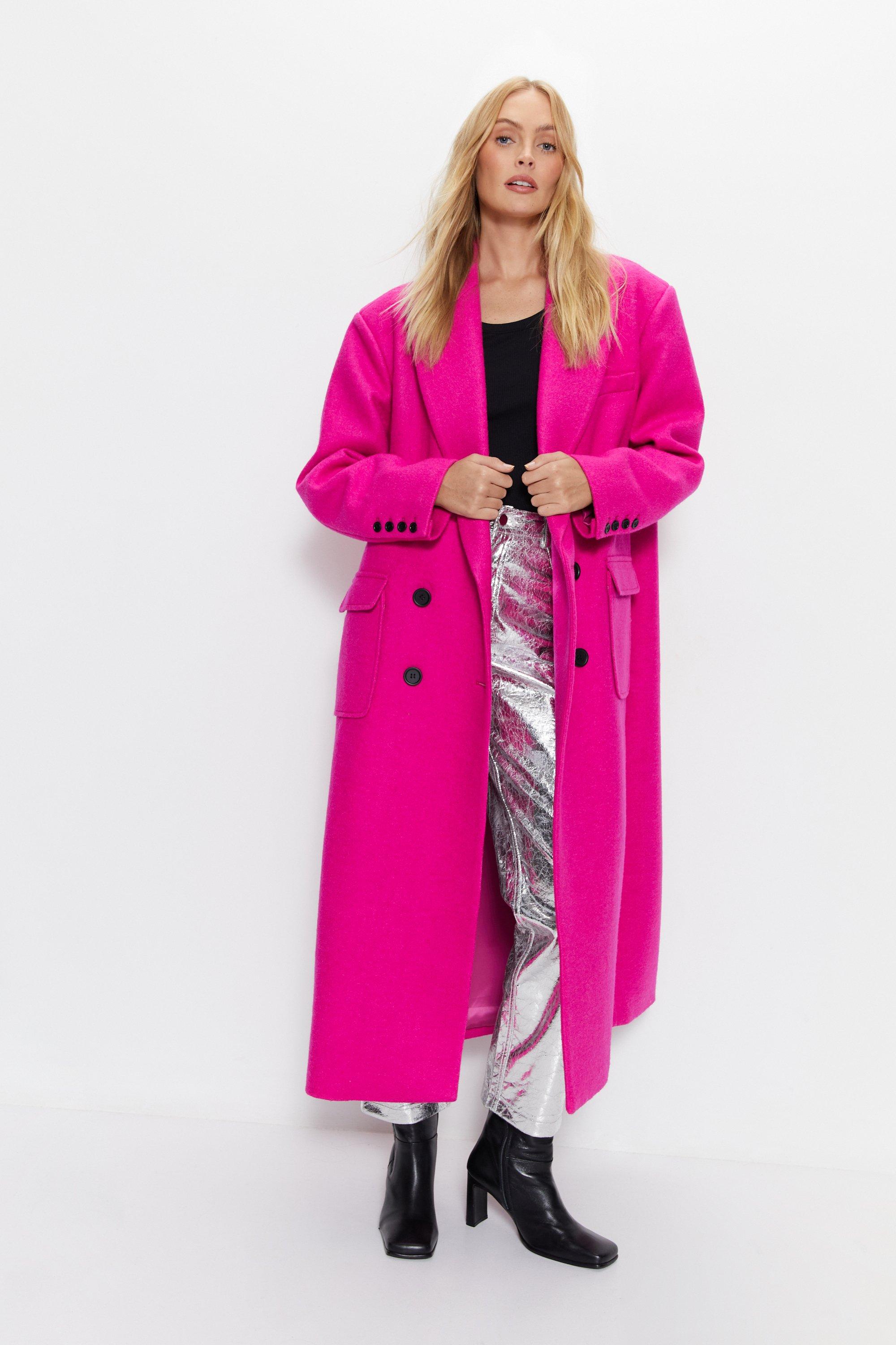 Womens Premium Wool Look Tailored Coat - hot pink