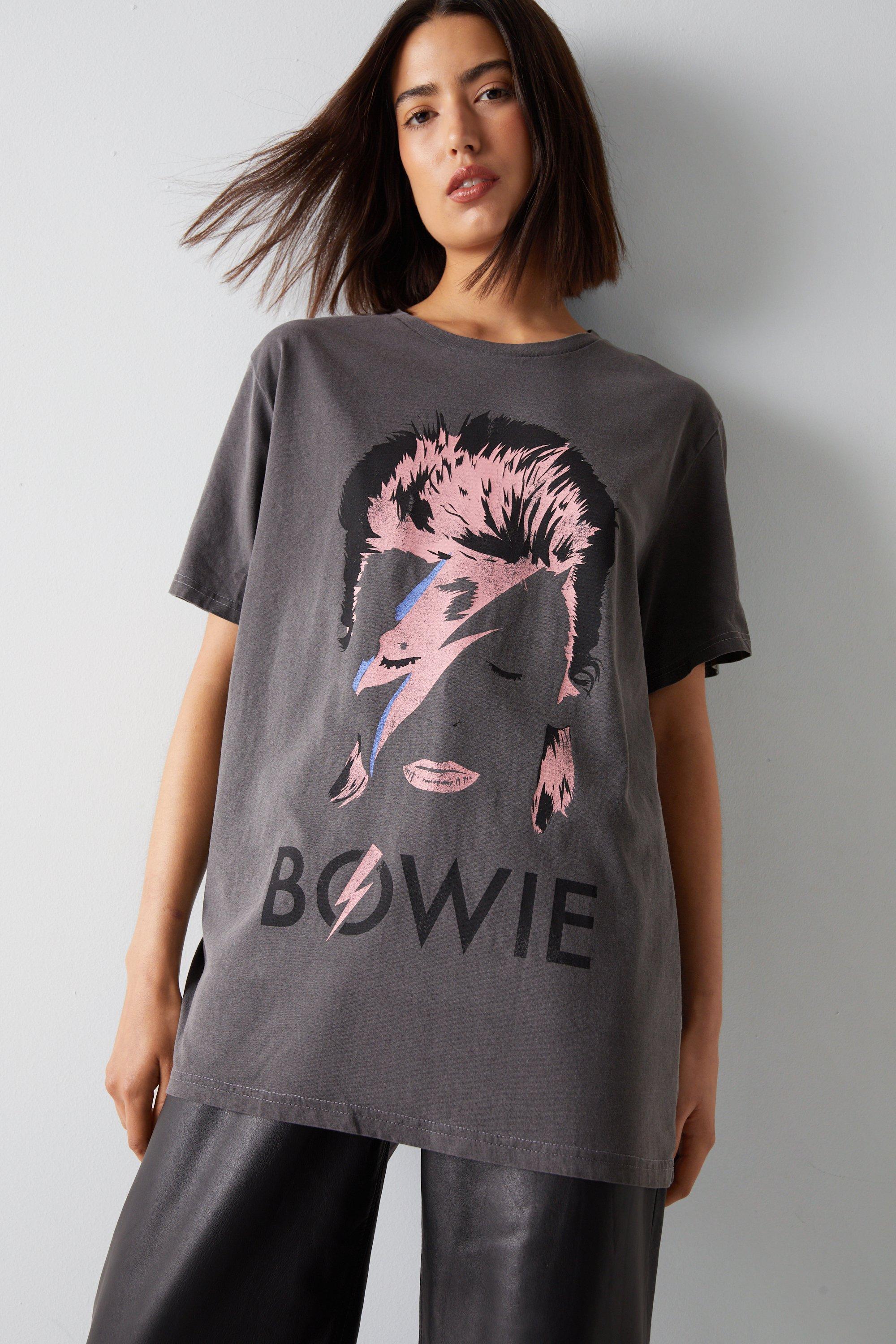 Womens Overdyed Bowie Oversized Graphic T-shirt - charcoal