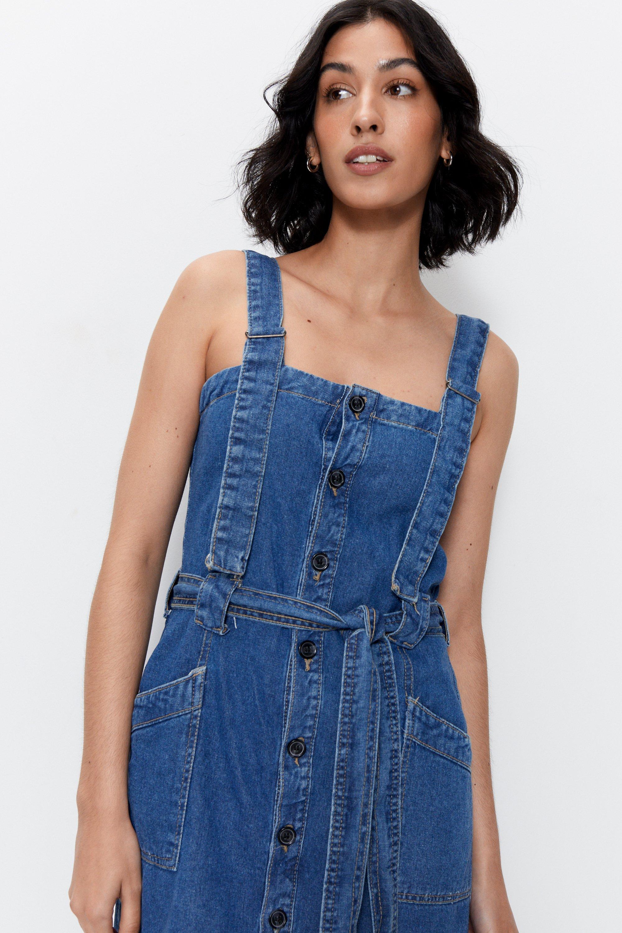 Warehouse denim best sale pinafore dress