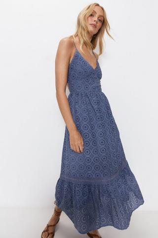 Product Strappy Broderie Maxi Dress pale blue