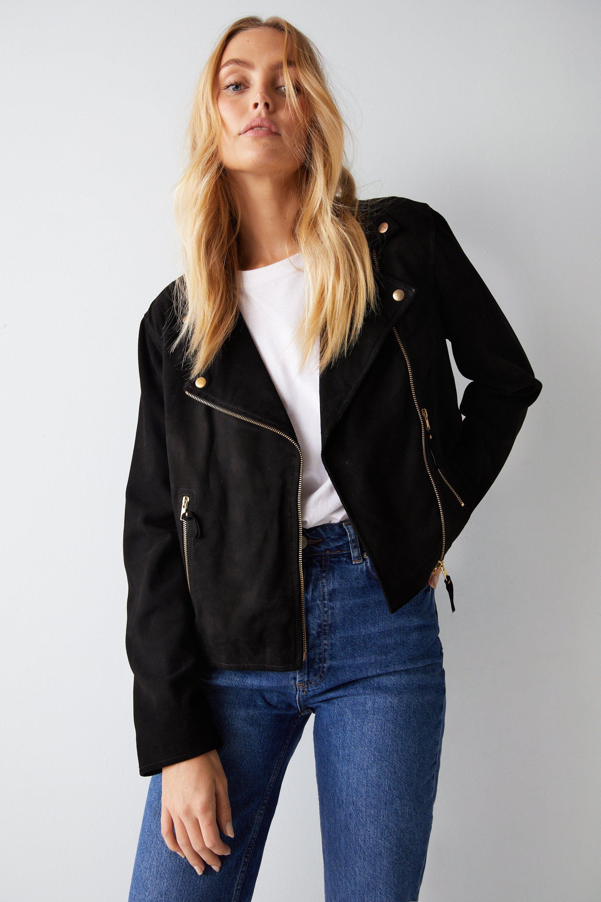 faux suede moto jacket women's