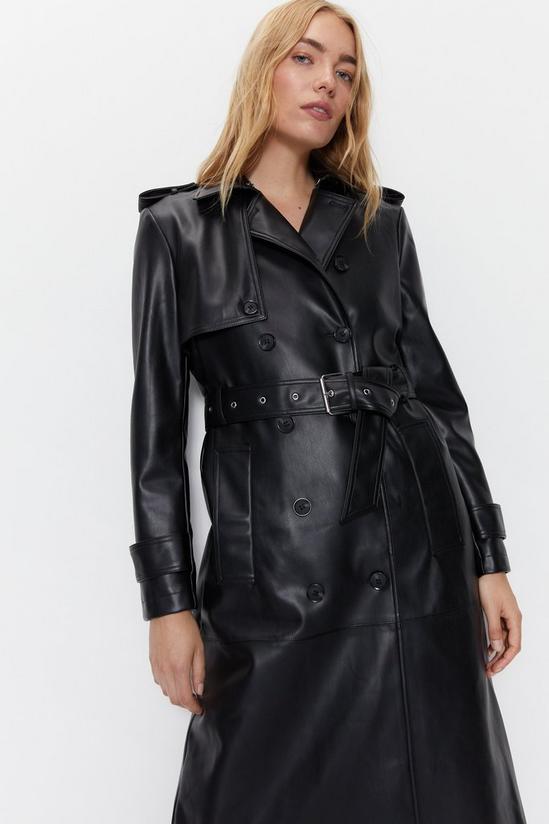 Warehouse Premium Classic Faux Leather Trench Coat 3