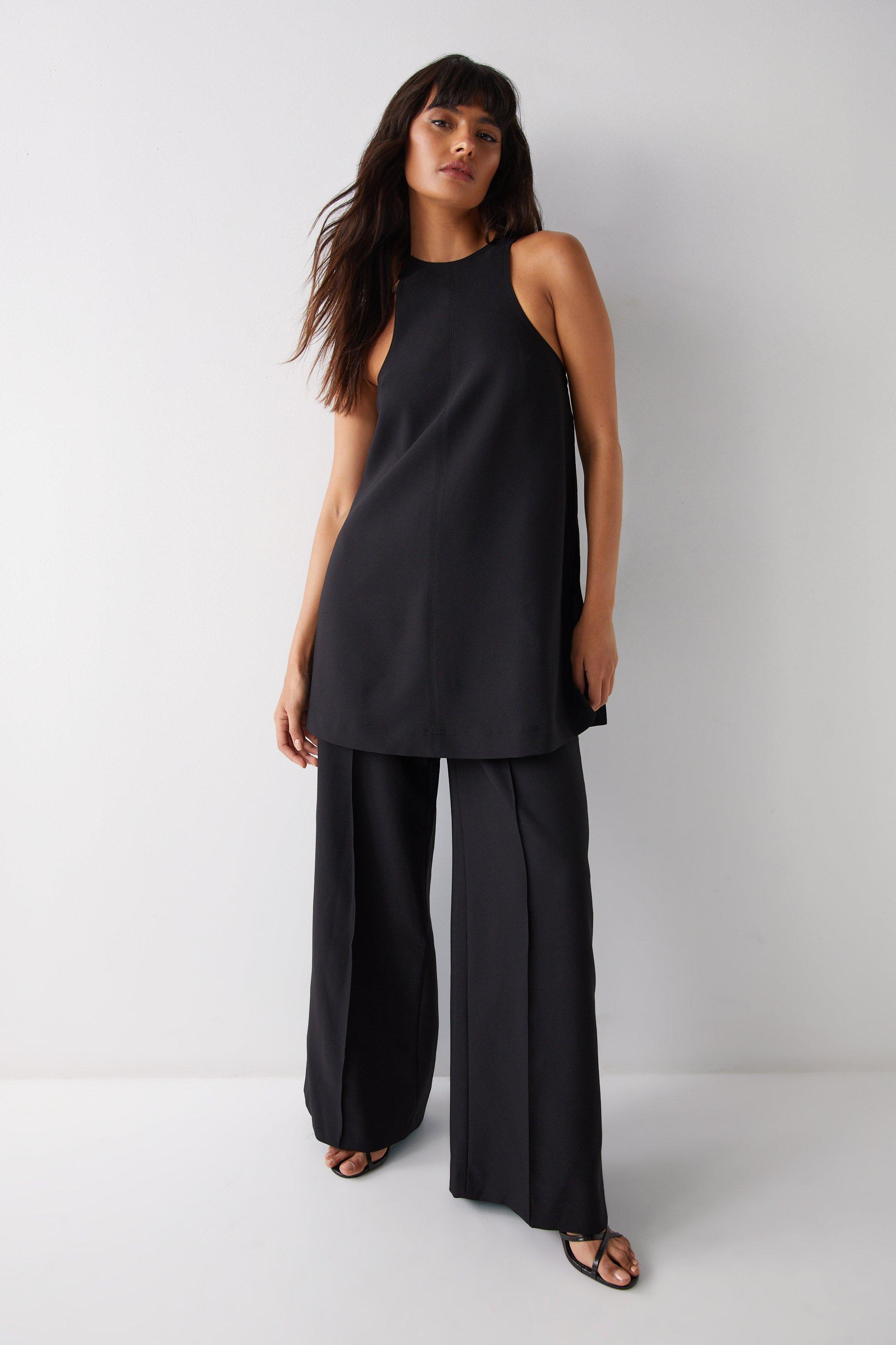 Womens Tailored Wide Leg Trousers - black
