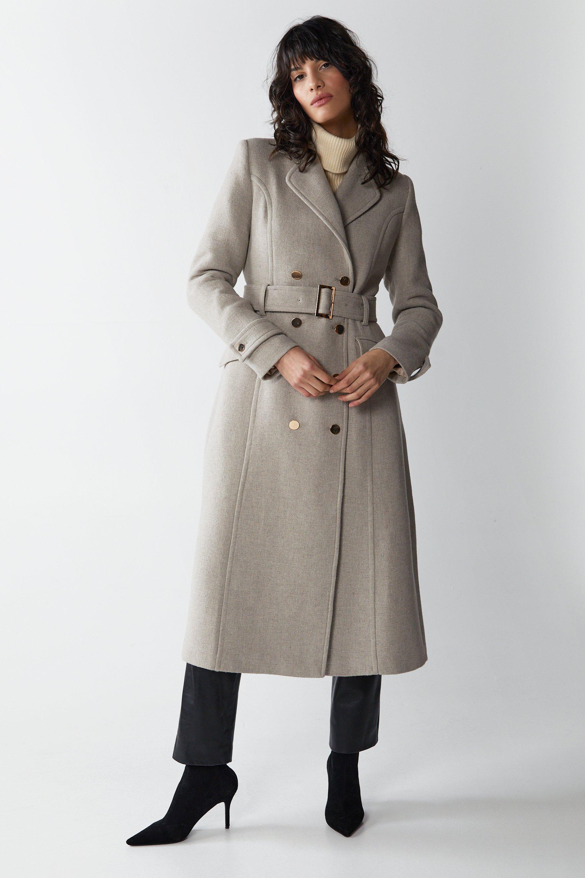 Warehouse long double outlet breasted coat