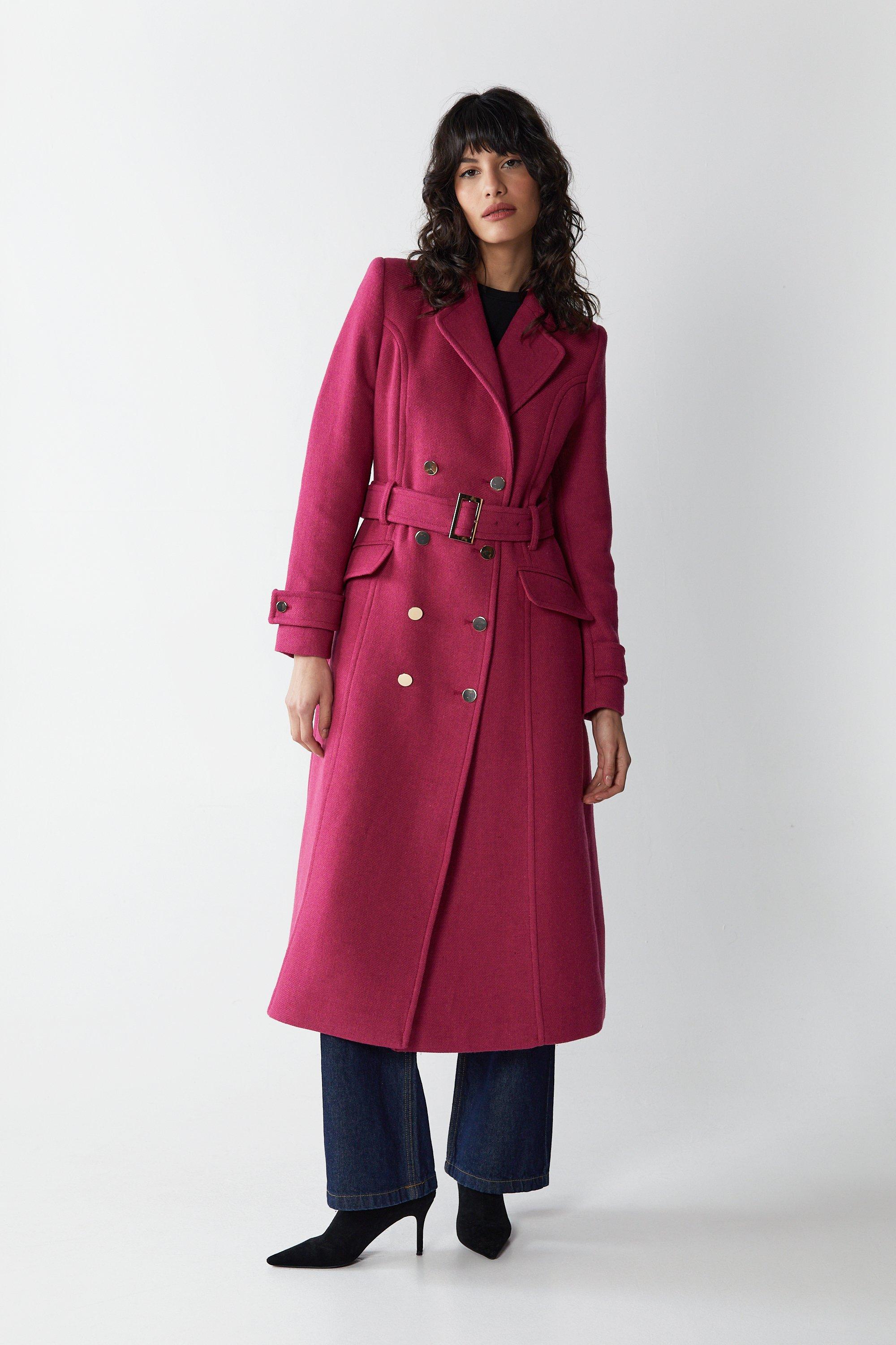 Womens Premium Double Breasted Italian wool Tailored Coat - pink
