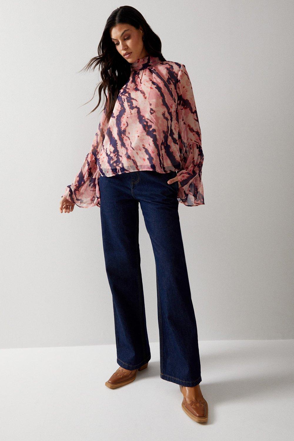 Tops | Abstract Print Flared Sleeve Top | Warehouse