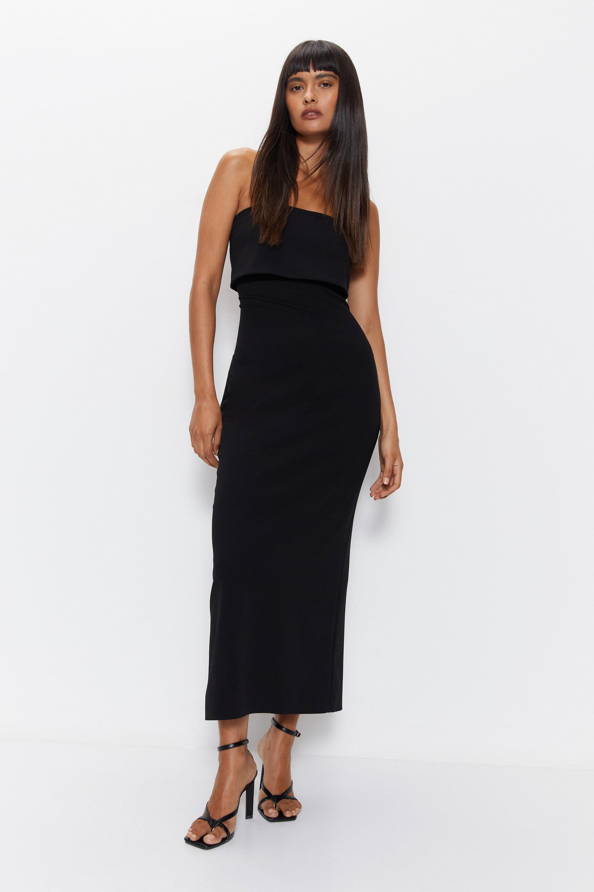 Petite Black Bandeau Jersey Midi Dress