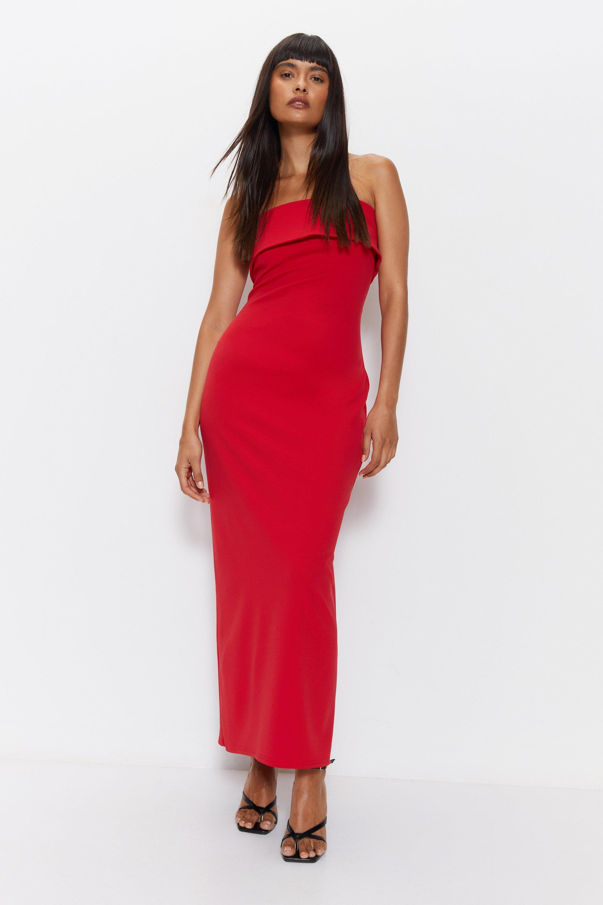 Womens Bandeau Midi Jersey Crepe Dress - red