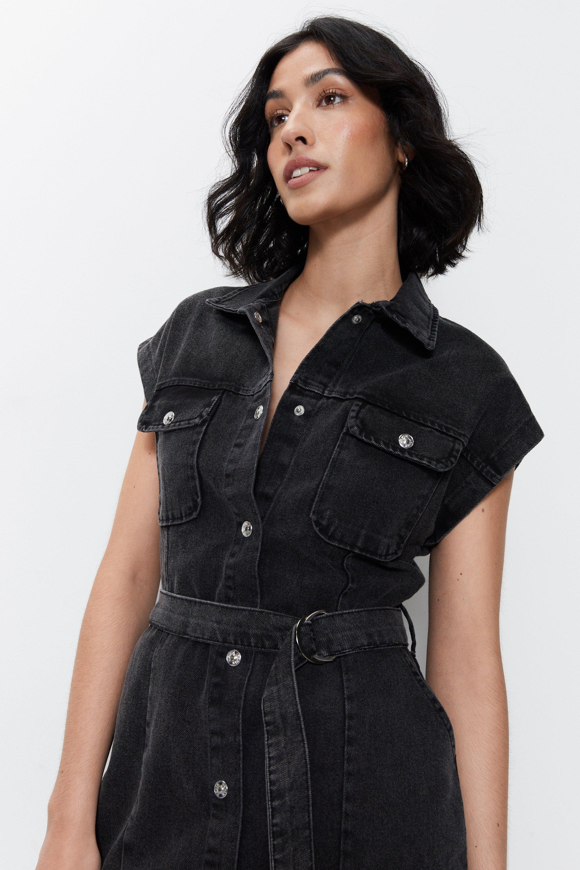 Black denim utility outlet shirt dress