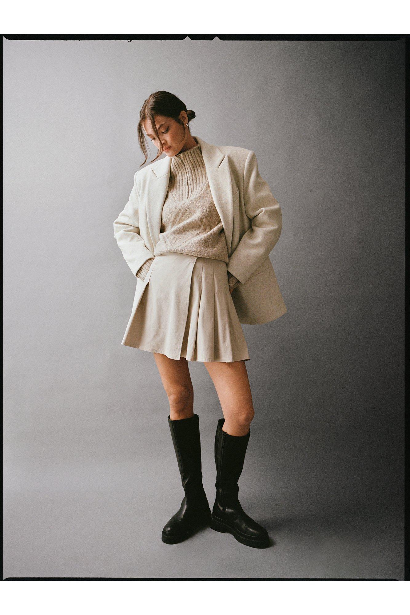 Womens Brushed Wool Blend Blazer Coat - beige