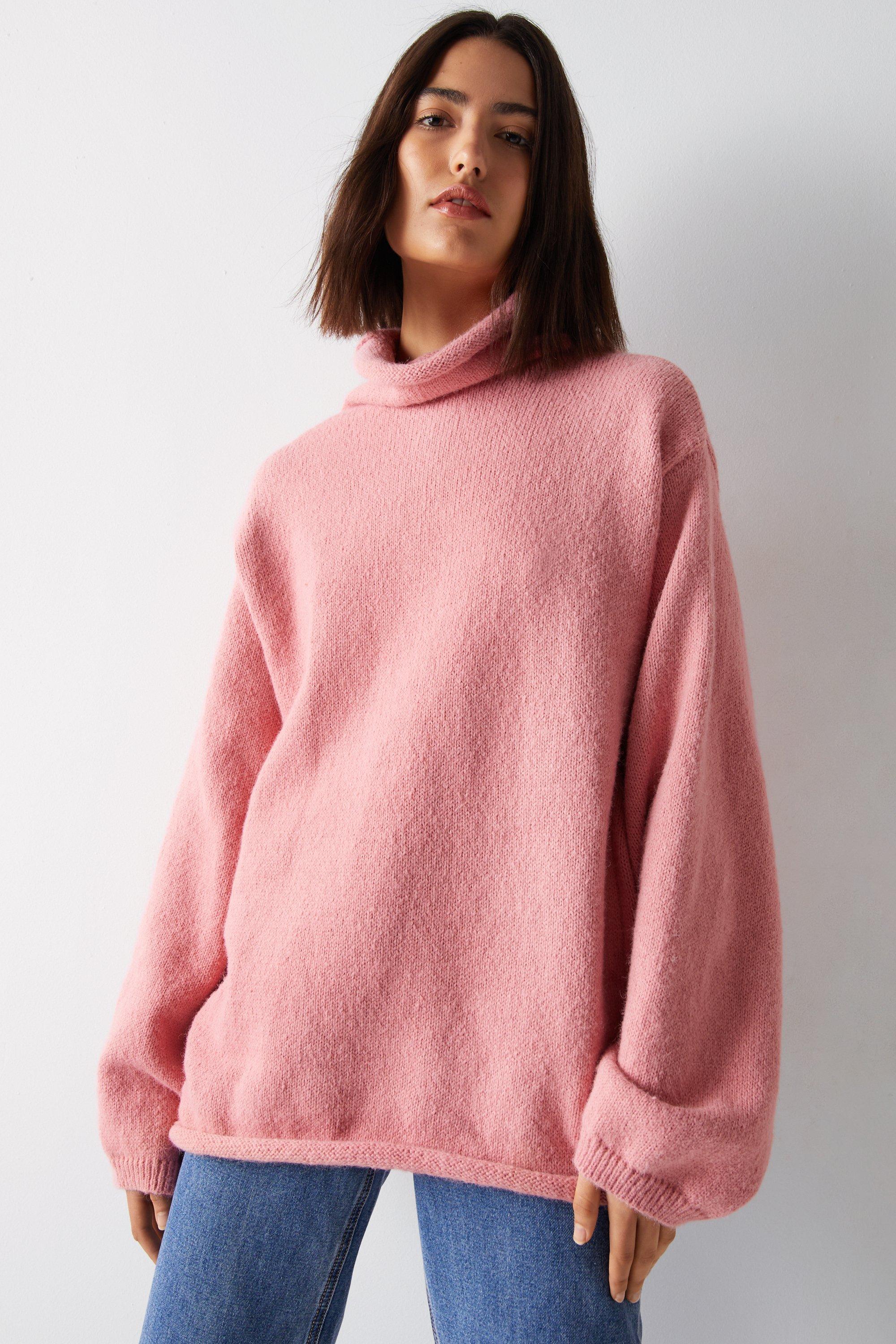 Womens Grown On Neck Oversized Jumper - pink