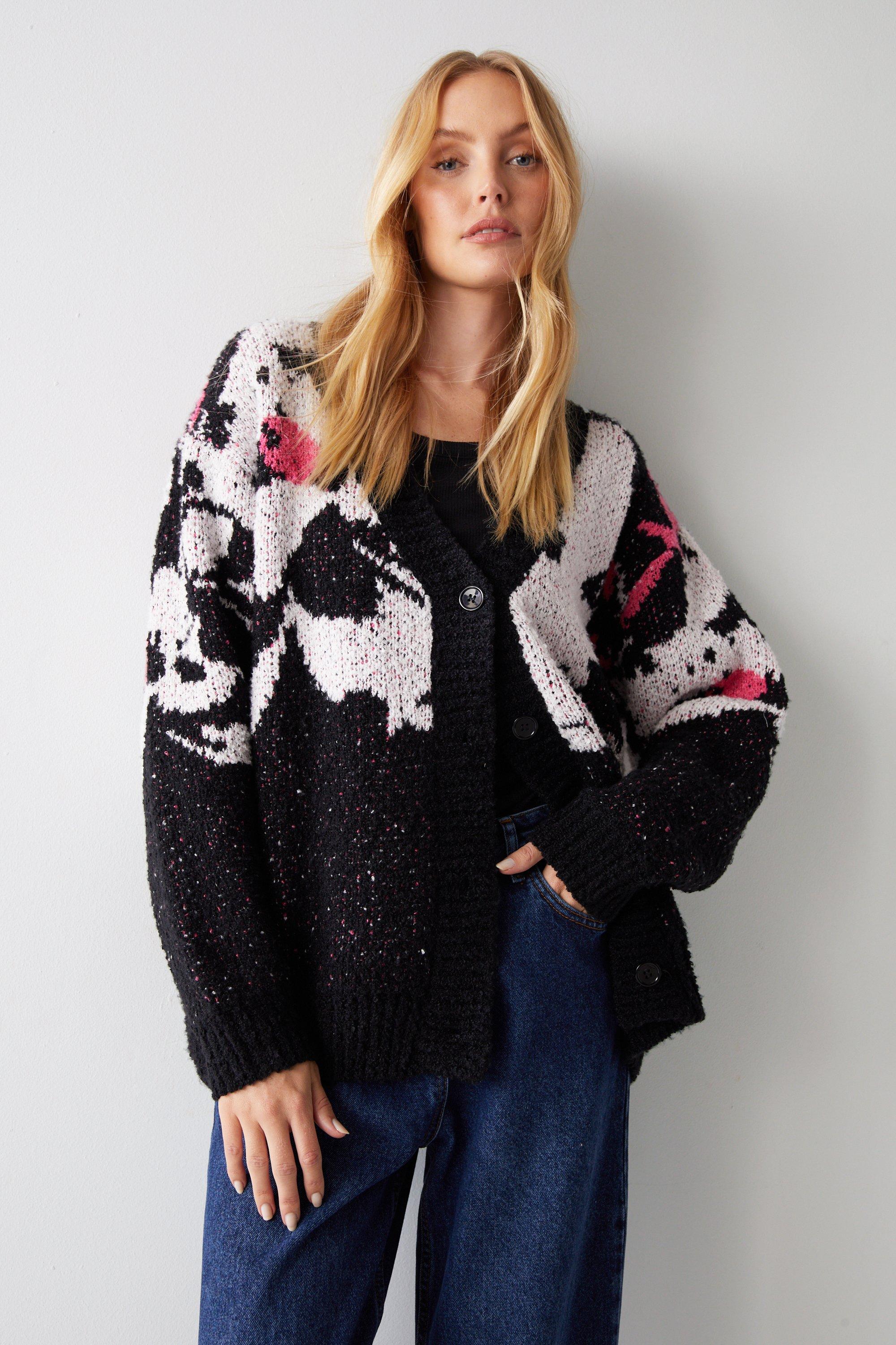 Womens Flower Placement Oversized Cardigan - multi