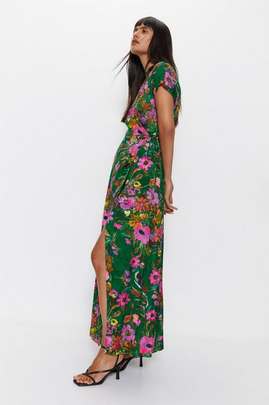 Warehouse Floral Printed Viscose Jacquard Keyhole Midi Dress 3