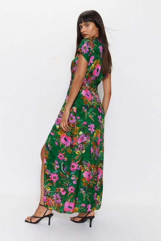 Warehouse Floral Printed Viscose Jacquard Keyhole Midi Dress 4