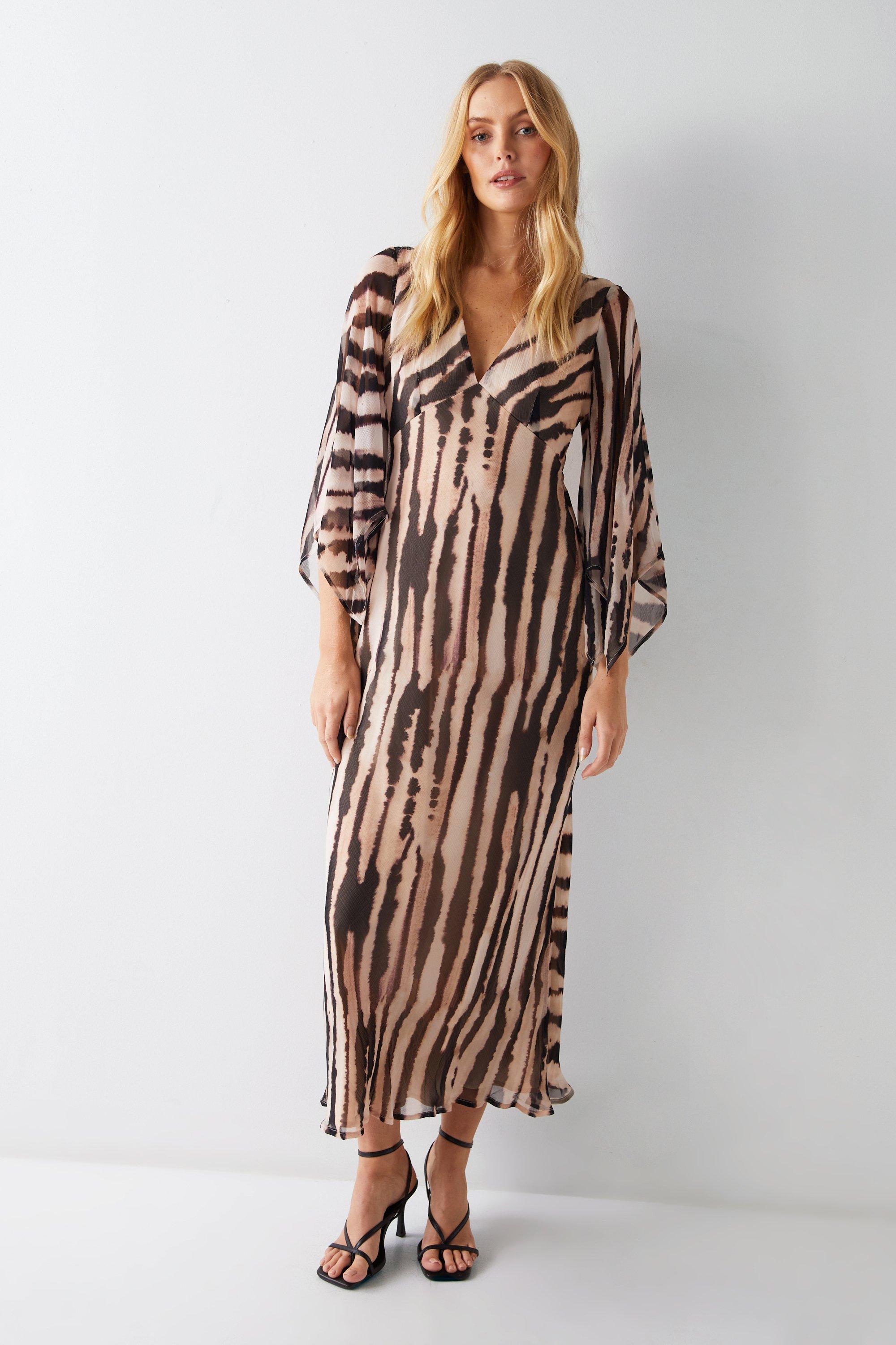 Womens Zebra Printed Viscose Georgette Midi Dress - mono