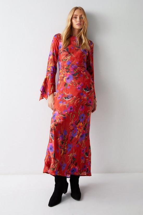 Warehouse Floral Printed Fluted Sleeve Maxi Dress 1