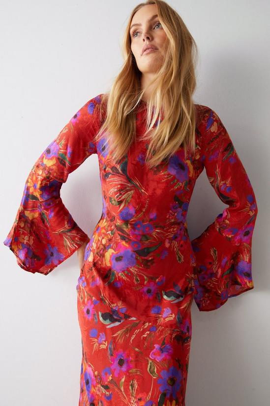 Warehouse Floral Printed Fluted Sleeve Maxi Dress 2