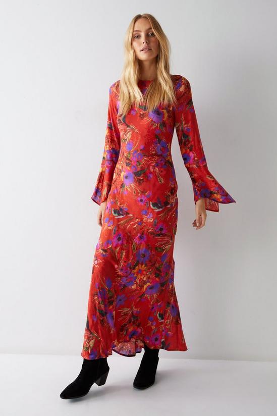 Warehouse Floral Printed Fluted Sleeve Maxi Dress 3