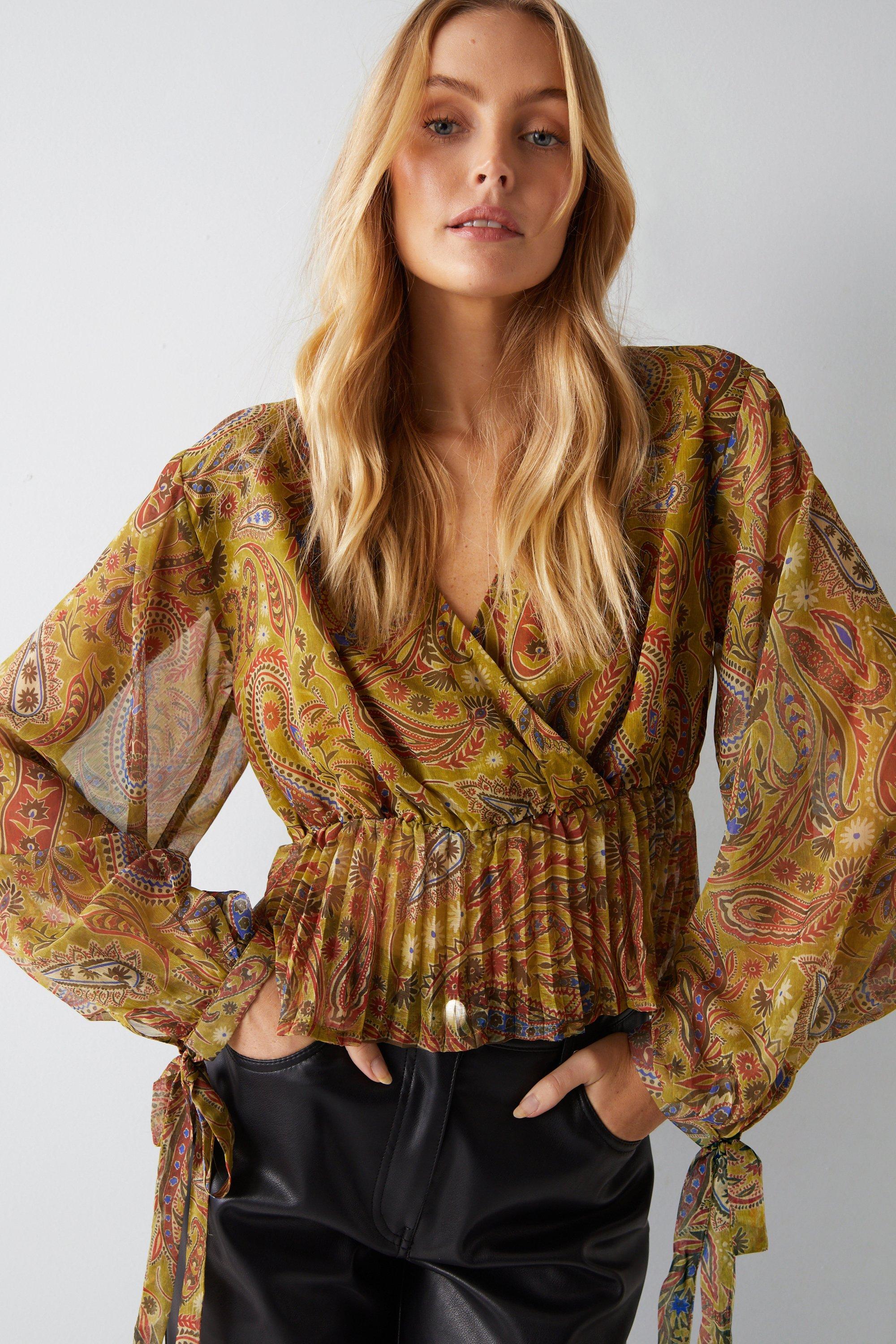 Curve Paisley Print Chiffon Top