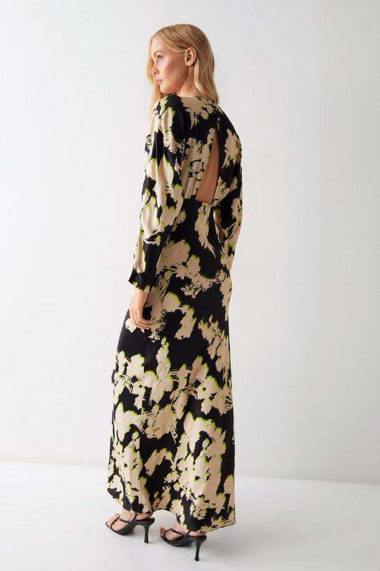 Warehouse Shadow Floral Print Premium Satin Batwing Dress 4