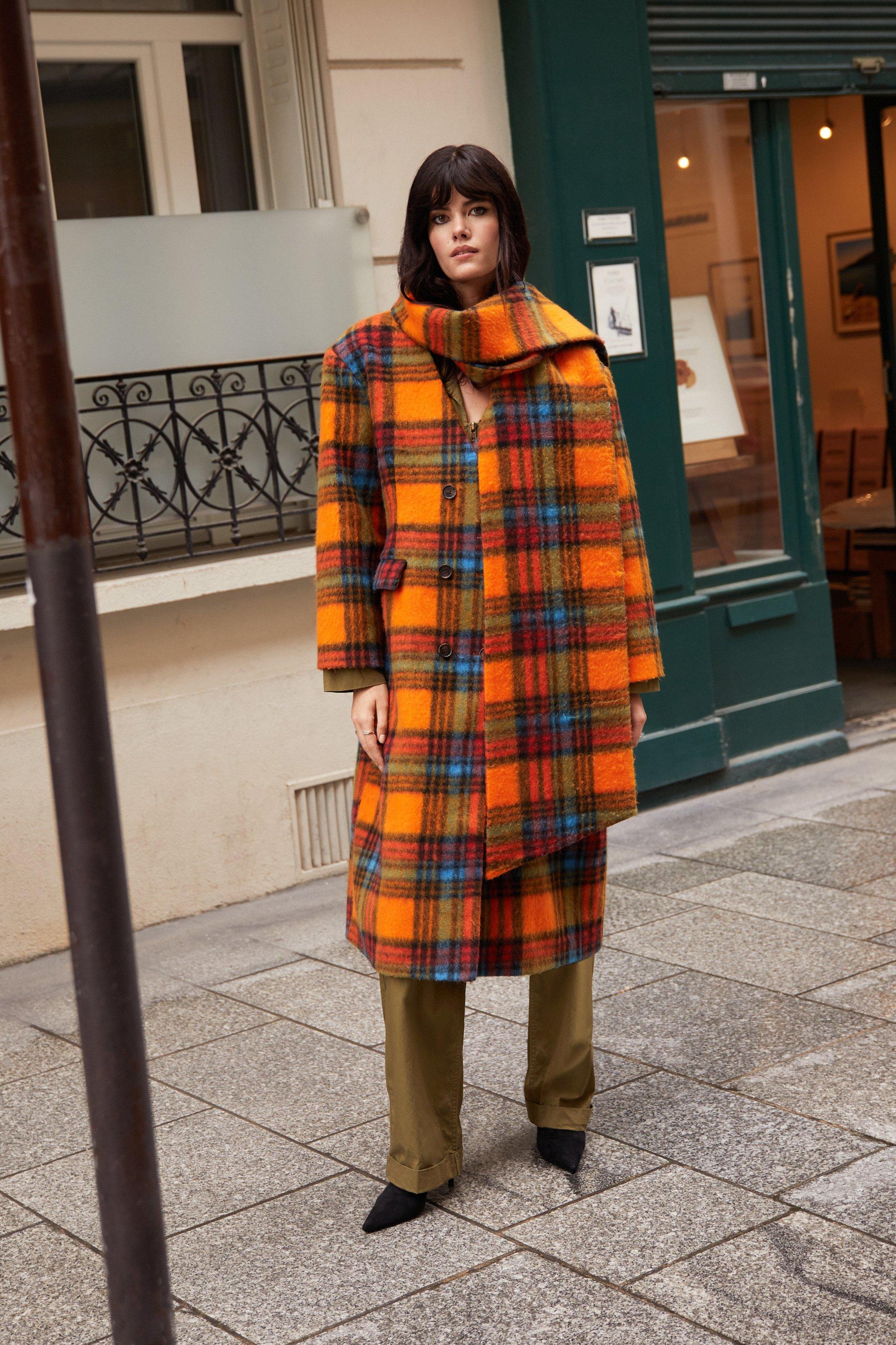 Wool blend cheap check coat