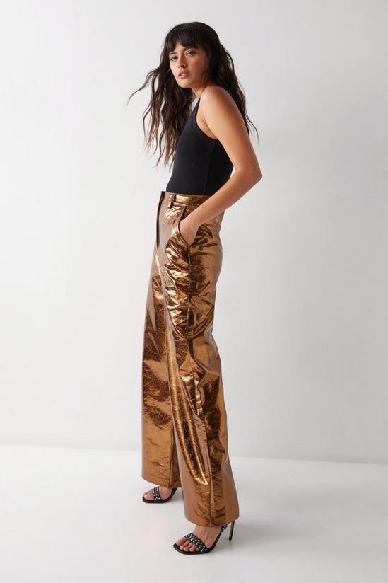 Warehouse Metallic Crackle Faux Leather Wide Leg Trousers 3