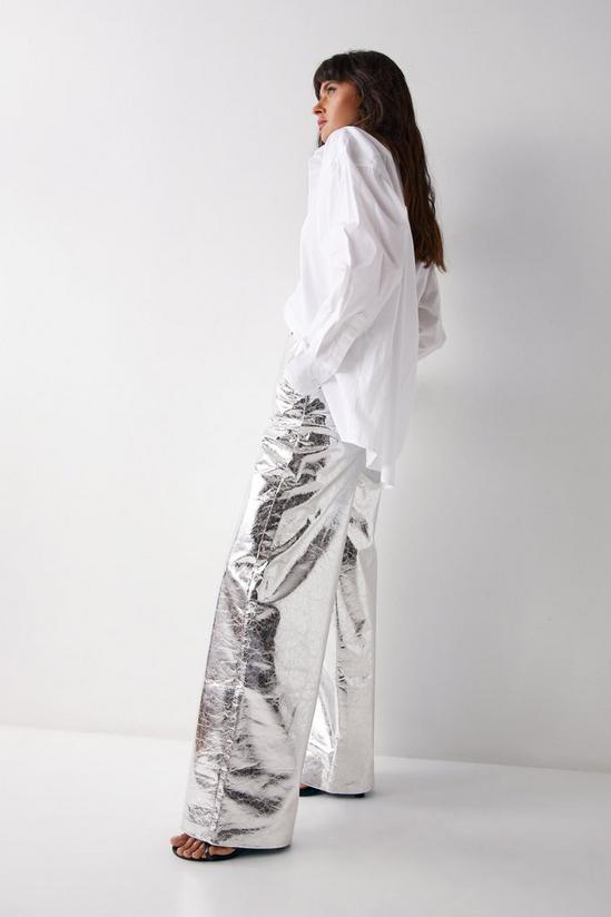 Warehouse Metallic Crackle Faux Leather Wide Leg Trousers 2
