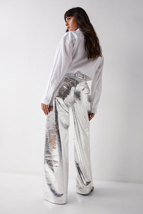 Warehouse Metallic Crackle Faux Leather Wide Leg Trousers 4