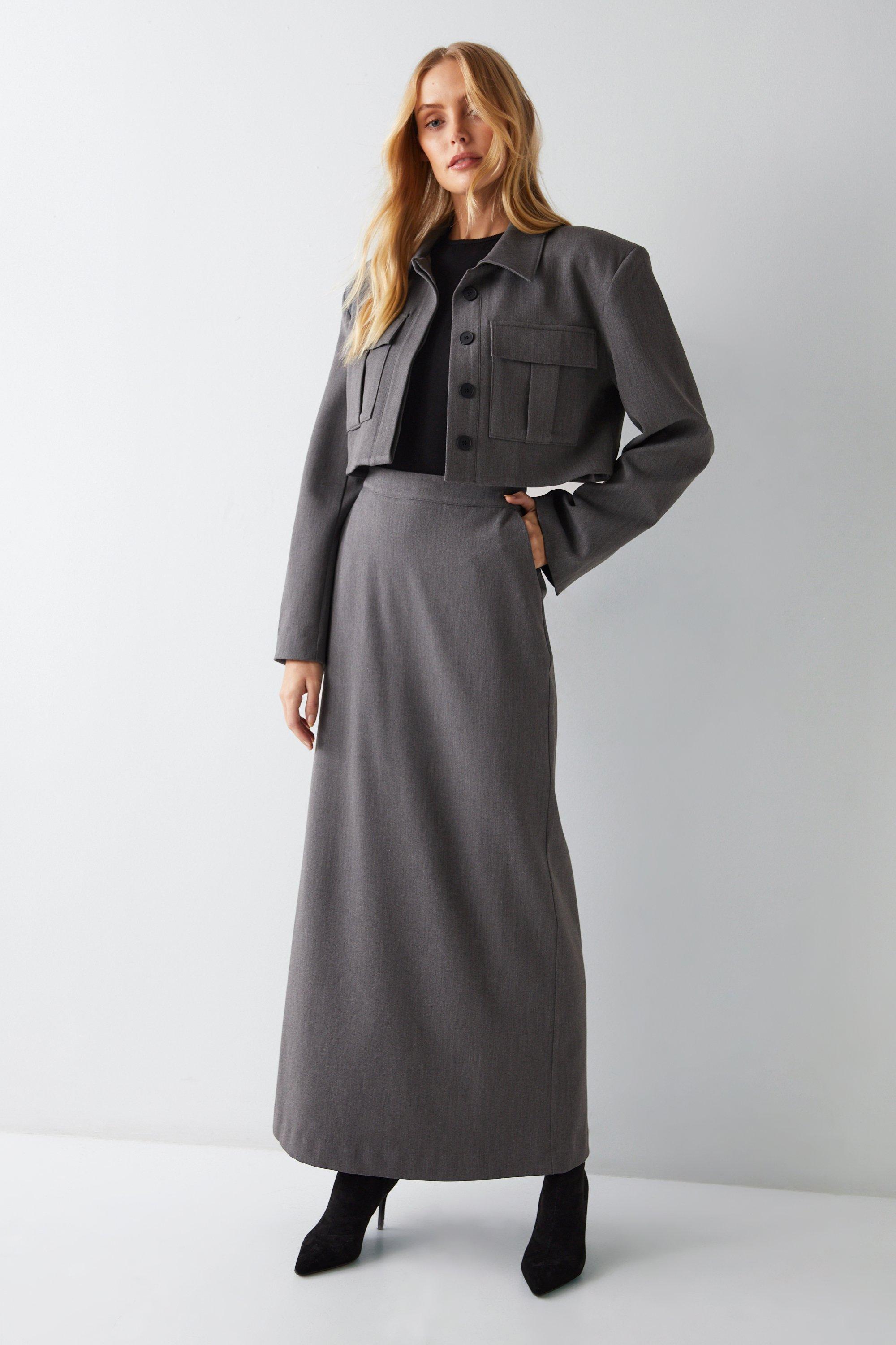 Womens Premium Tailored Maxi Skirt - grey marl