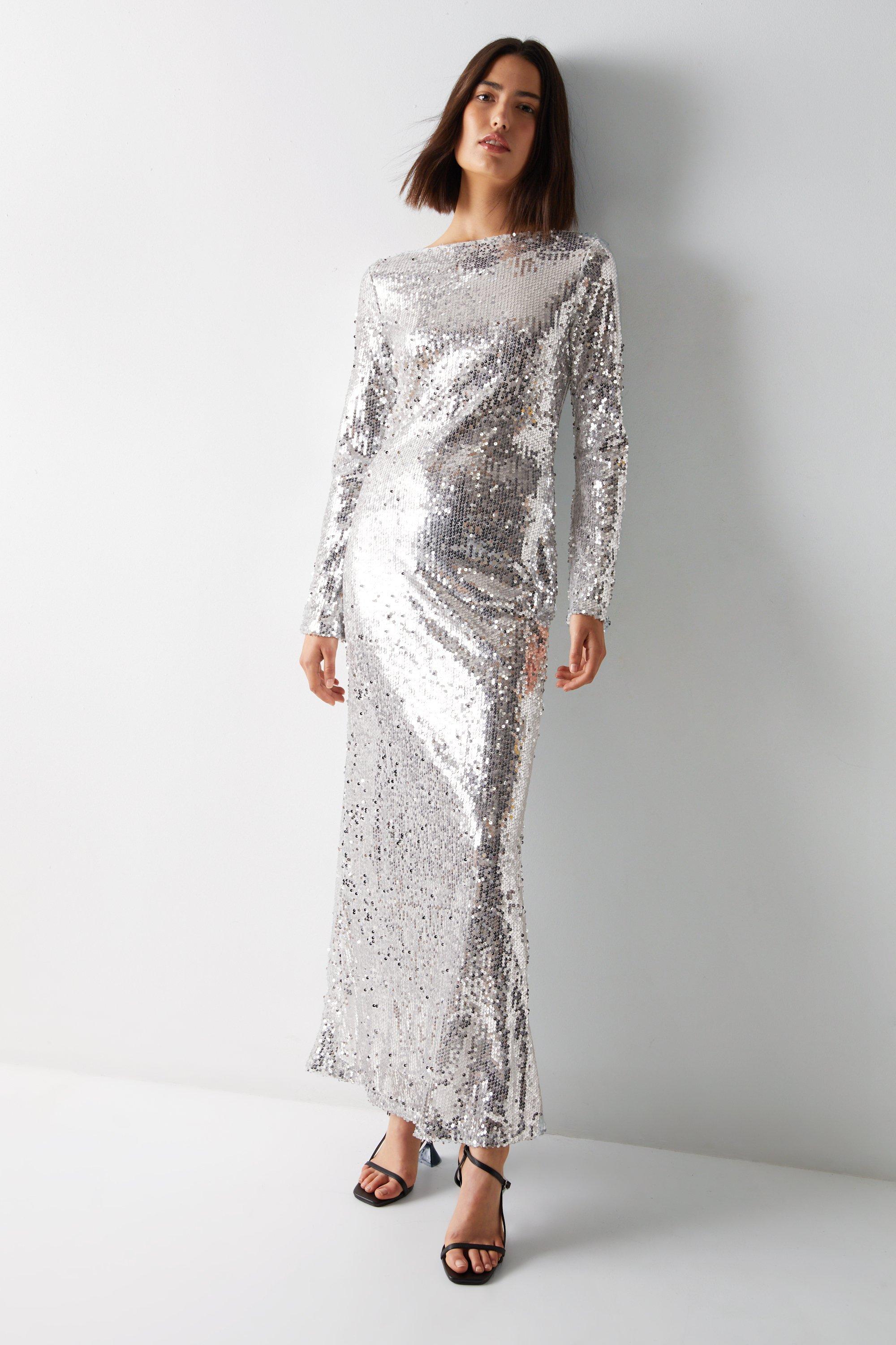 Silver sequin maxi outlet dress