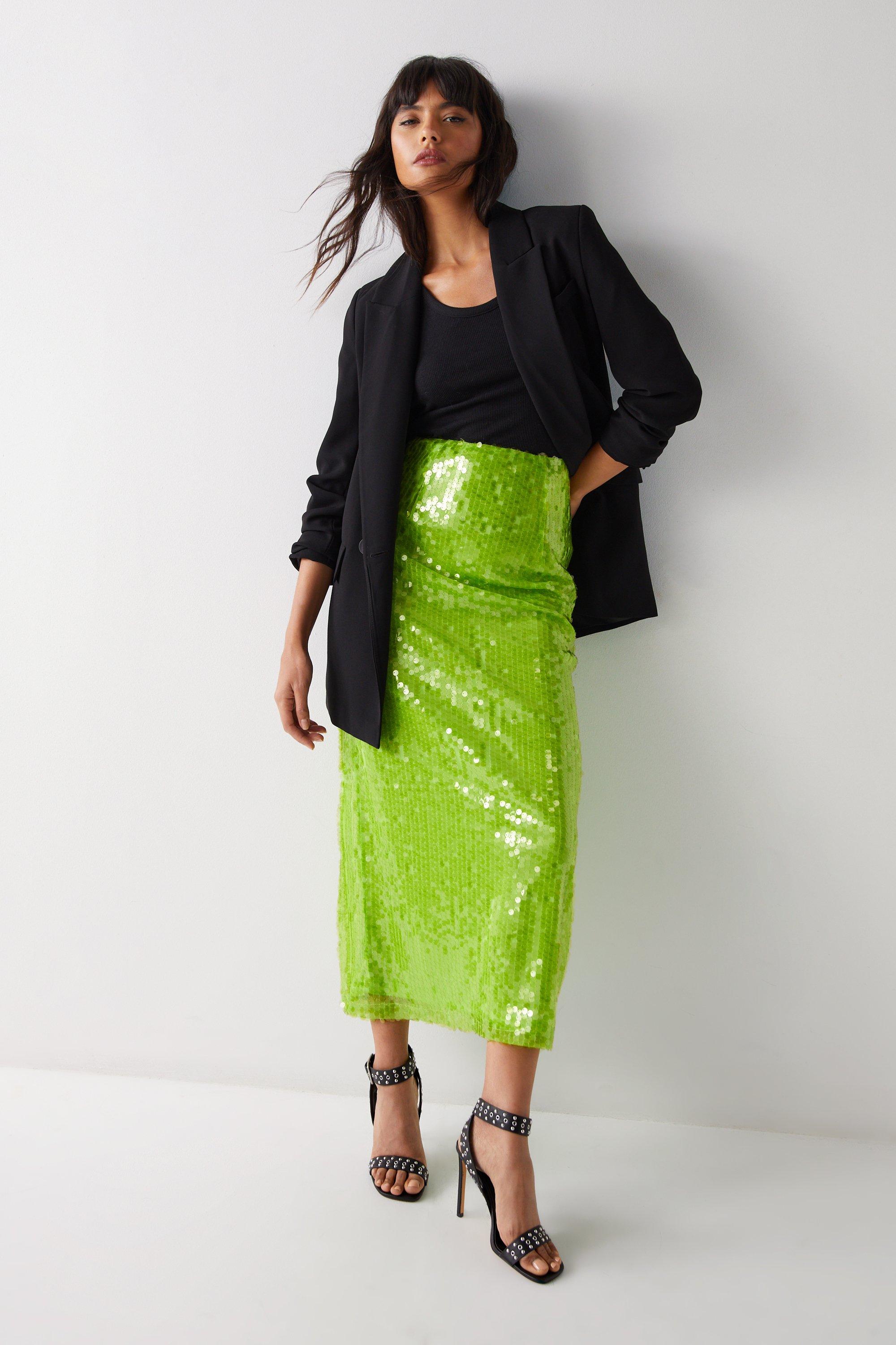 Womens Sequin Maxi Skirt - green