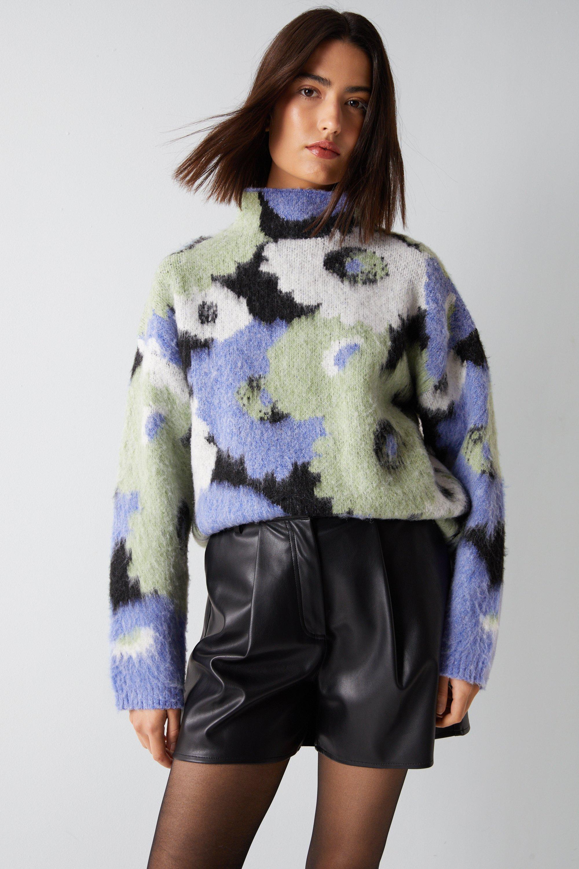 Womens Floral Sweater - blue