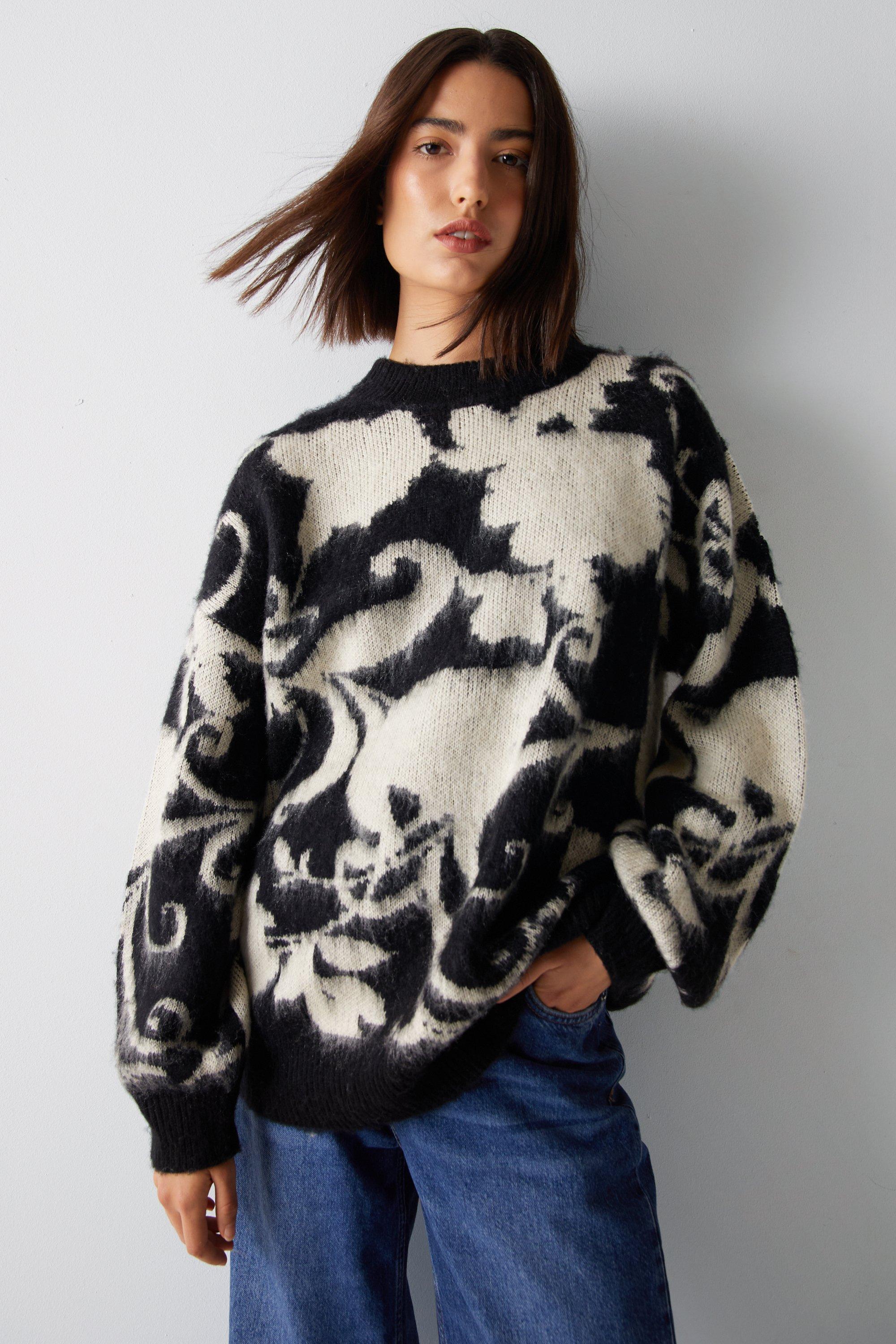Womens Abstract Sweater - black