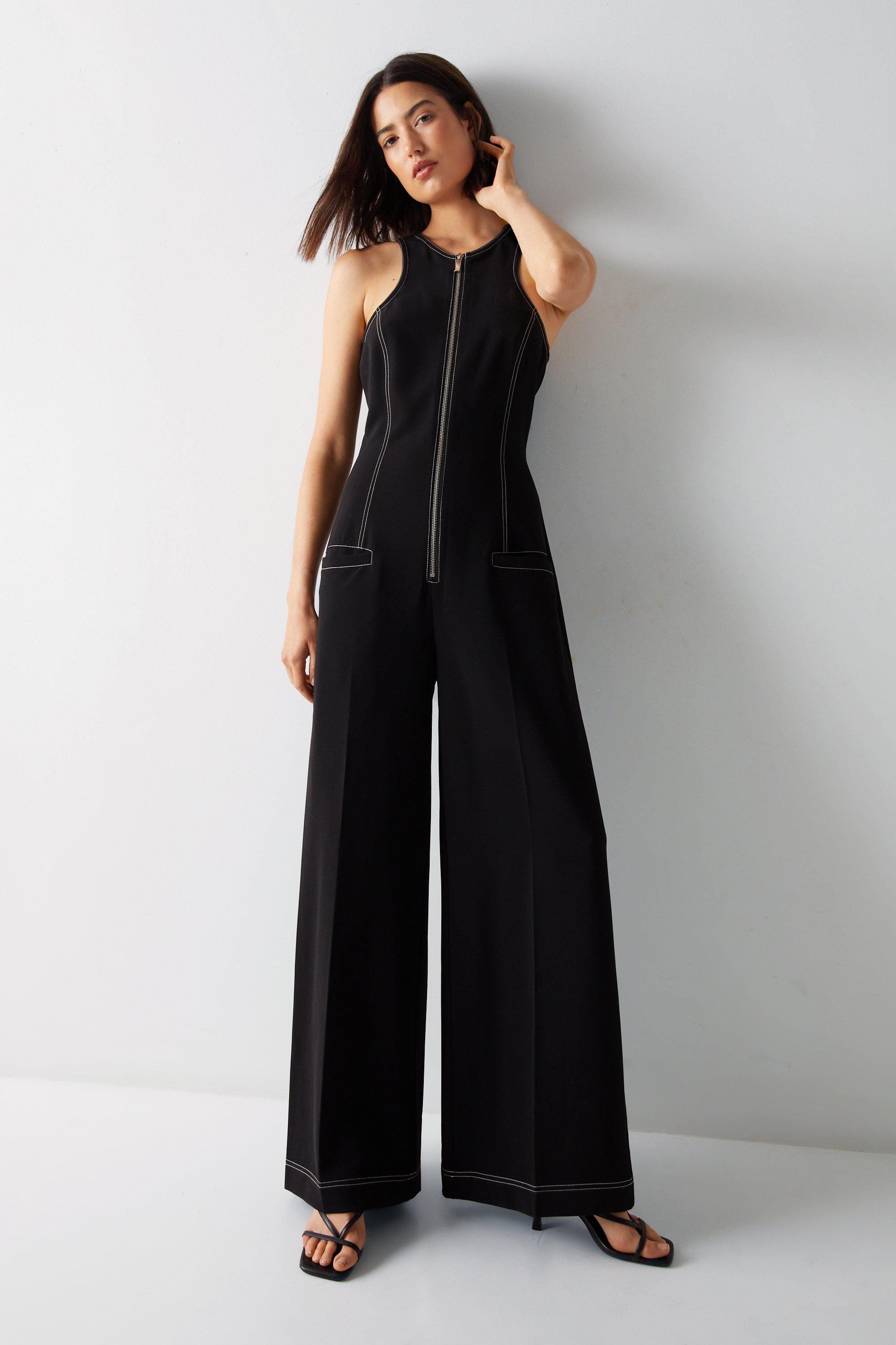 Warehouse gathered hot sale neck jumpsuit