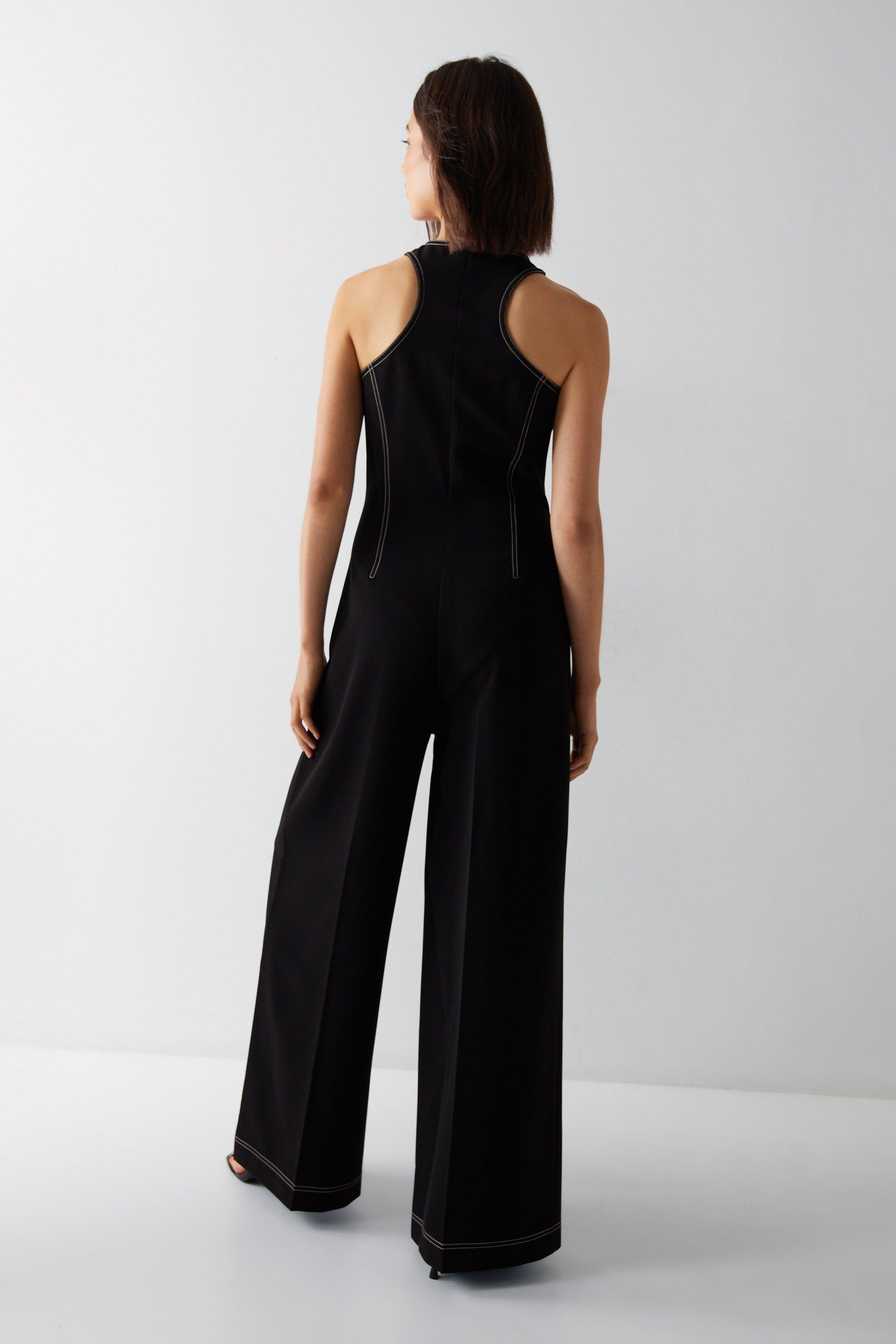 Warehouse gathered best sale neck jumpsuit