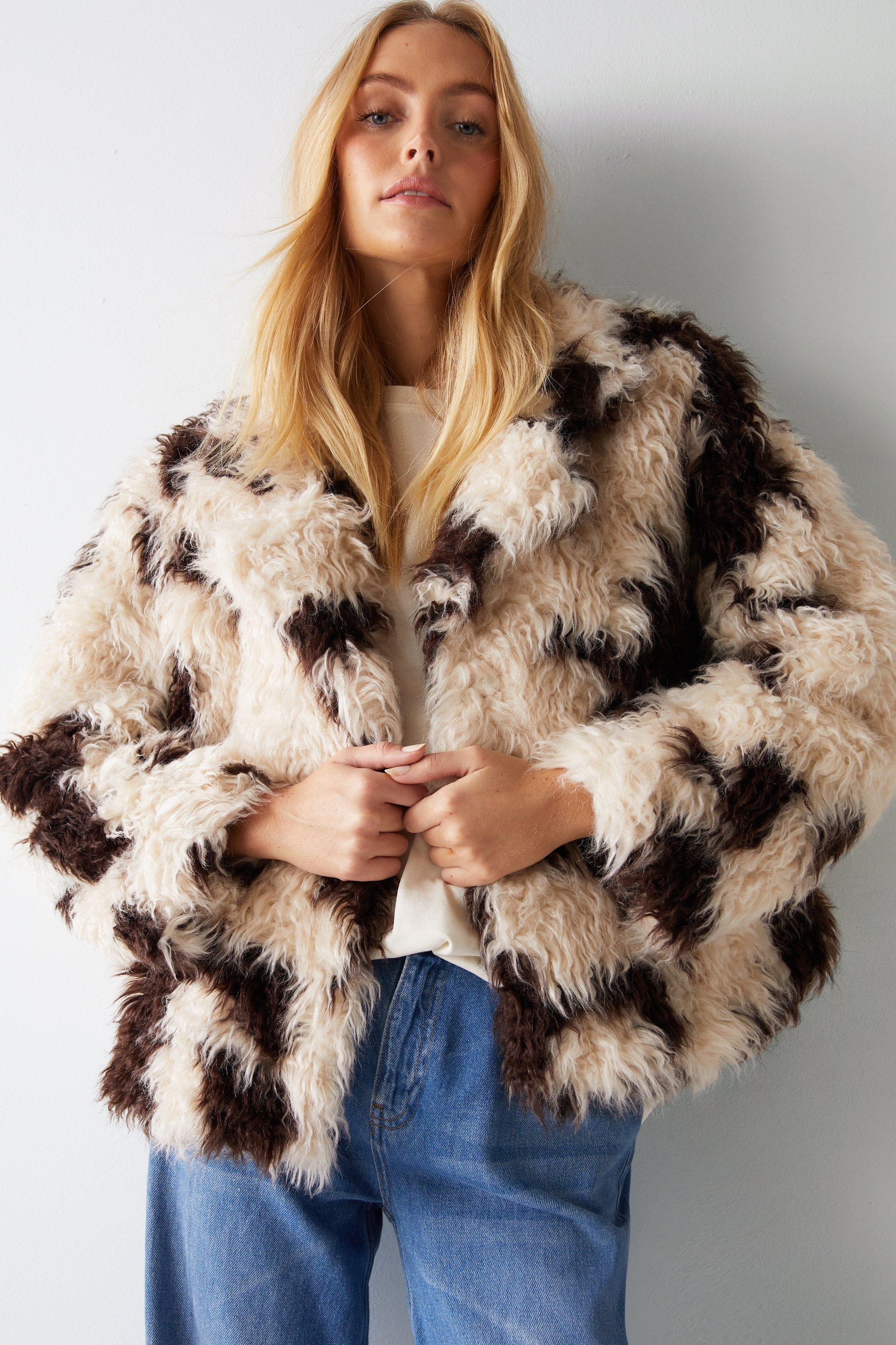 Jackets & Coats | Premium Curly Cow Print Short Fur Coat | Warehouse