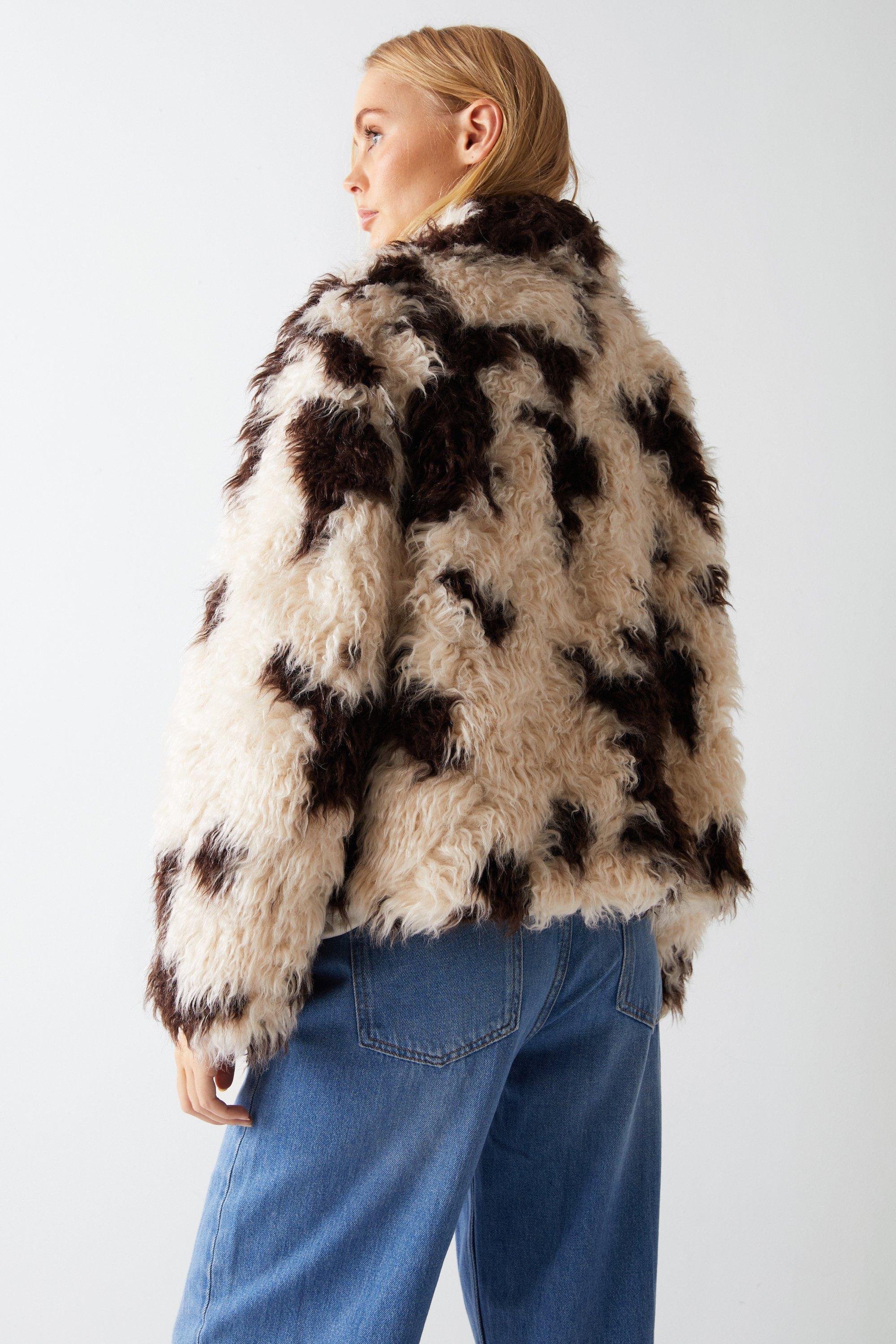 Premium Curly Cow Print Short Fur Coat