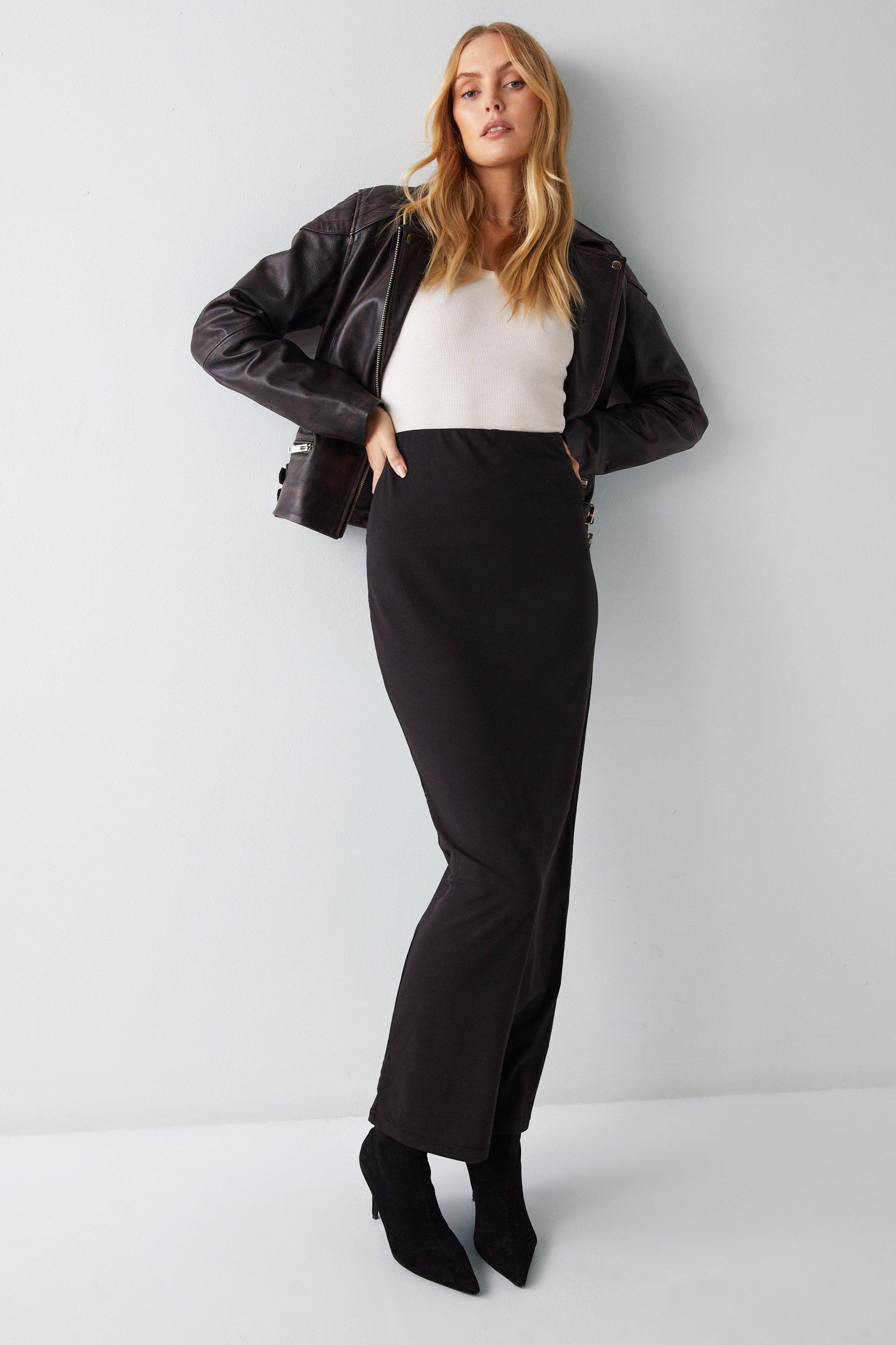 Womens Basic Jersey Maxi Skirt - black